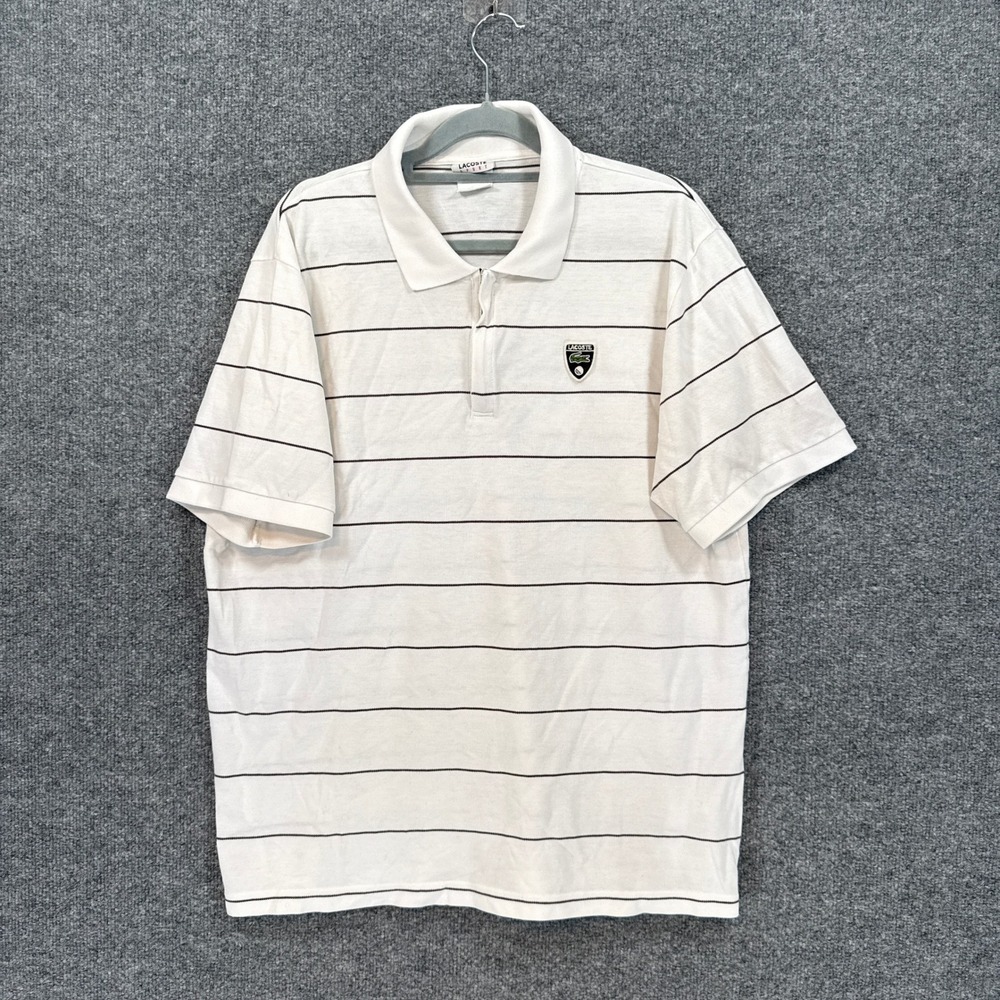 Lacoste Sport Polo Shirt Mens XL White Striped 1/4 Zip Golf Pique Top Pullover